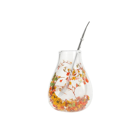 100ml dried flowers double wall yerba mate cup tear-drop shape+straw