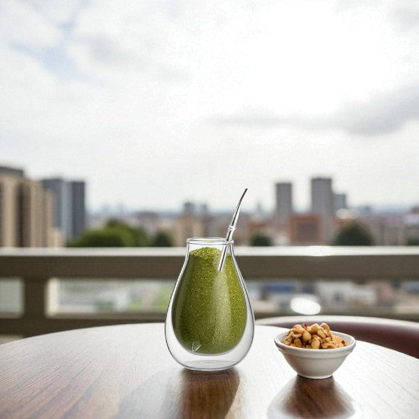 100ml borosilicate double wall yerba mate cup tear-drop shape+straw