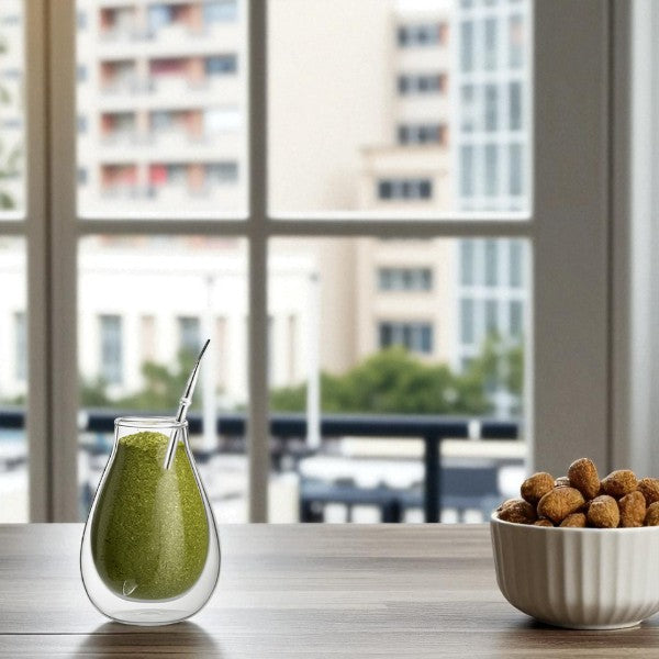 100ml borosilicate double wall yerba mate cup tear-drop shape+straw