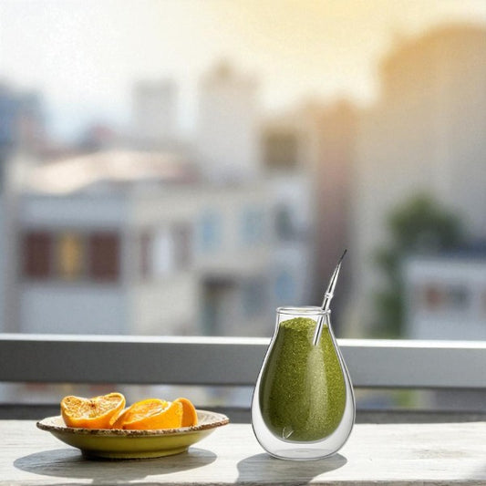 100ml borosilicate double wall yerba mate cup tear-drop shape+straw