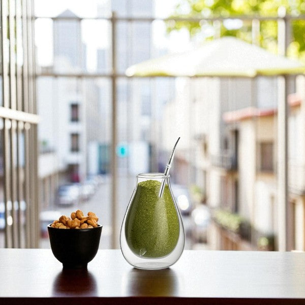 100ml borosilicate double wall yerba mate cup tear-drop shape+straw