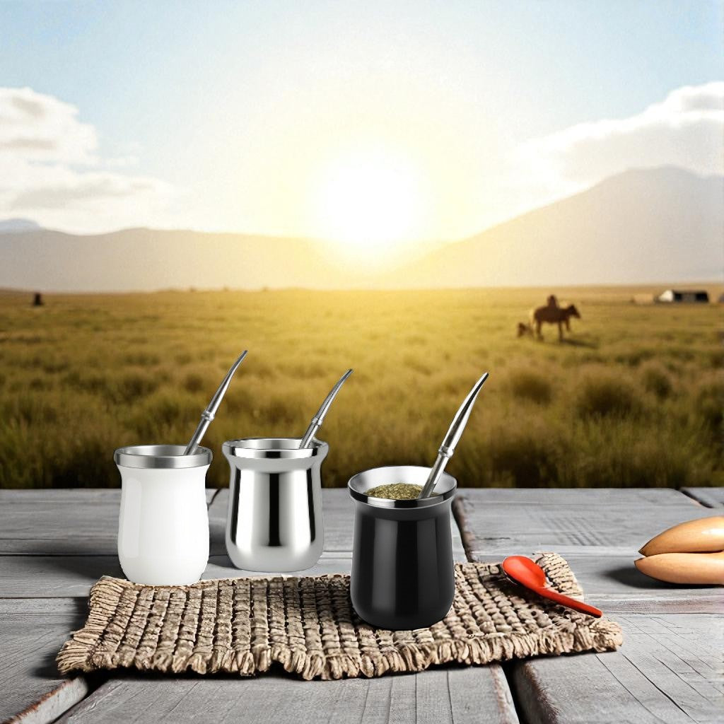 100 ml yerba mate glossy colored double wall stainless steel cup + straw