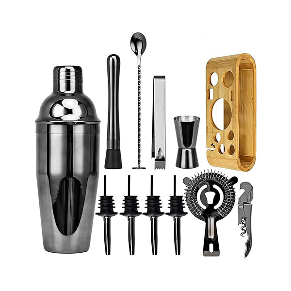 High quality stainless steel 12 pcs Metallic black Cocktail shaker set