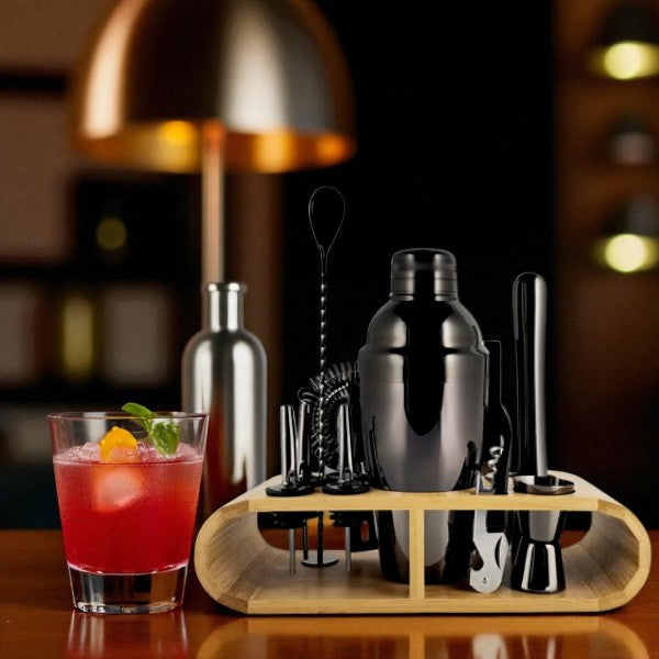 High quality stainless steel 12 pcs Metallic black Cocktail shaker set