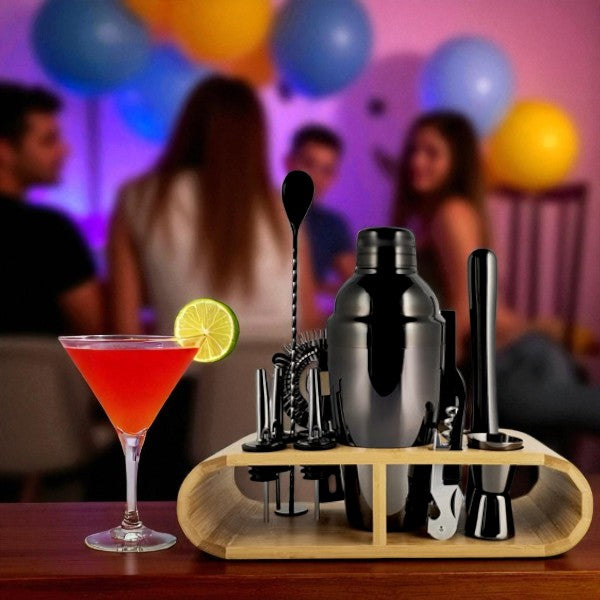 High quality stainless steel 12 pcs Metallic black Cocktail shaker set