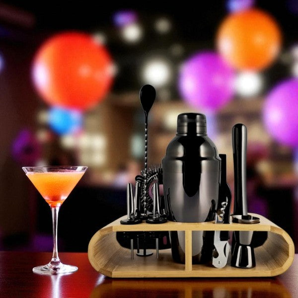High quality stainless steel 12 pcs Metallic black Cocktail shaker set