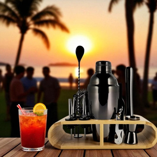 High quality stainless steel 12 pcs Metallic black Cocktail shaker set