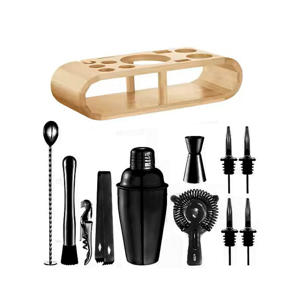 High quality stainless steel 12 pcs Black Cocktail shaker set