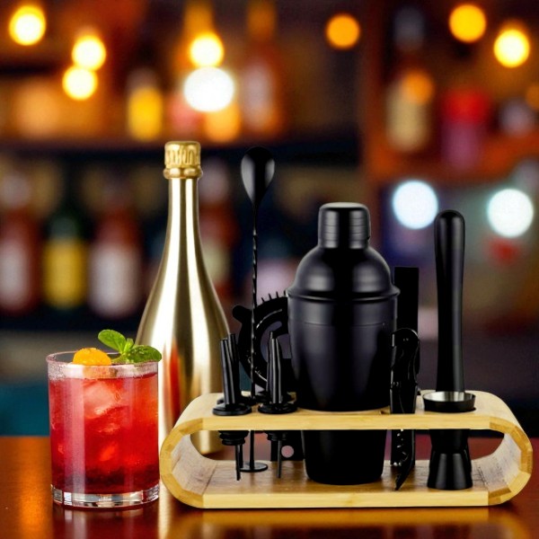 High quality stainless steel 12 pcs Black Cocktail shaker set