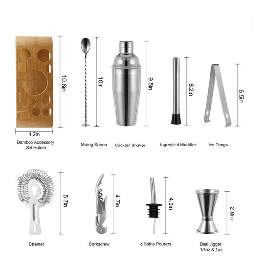 High quality stainless steel 12 pcs Cocktail shaker set