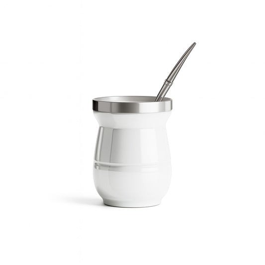 Yerba Mate cup glossy colored stainless steel double wall & straw