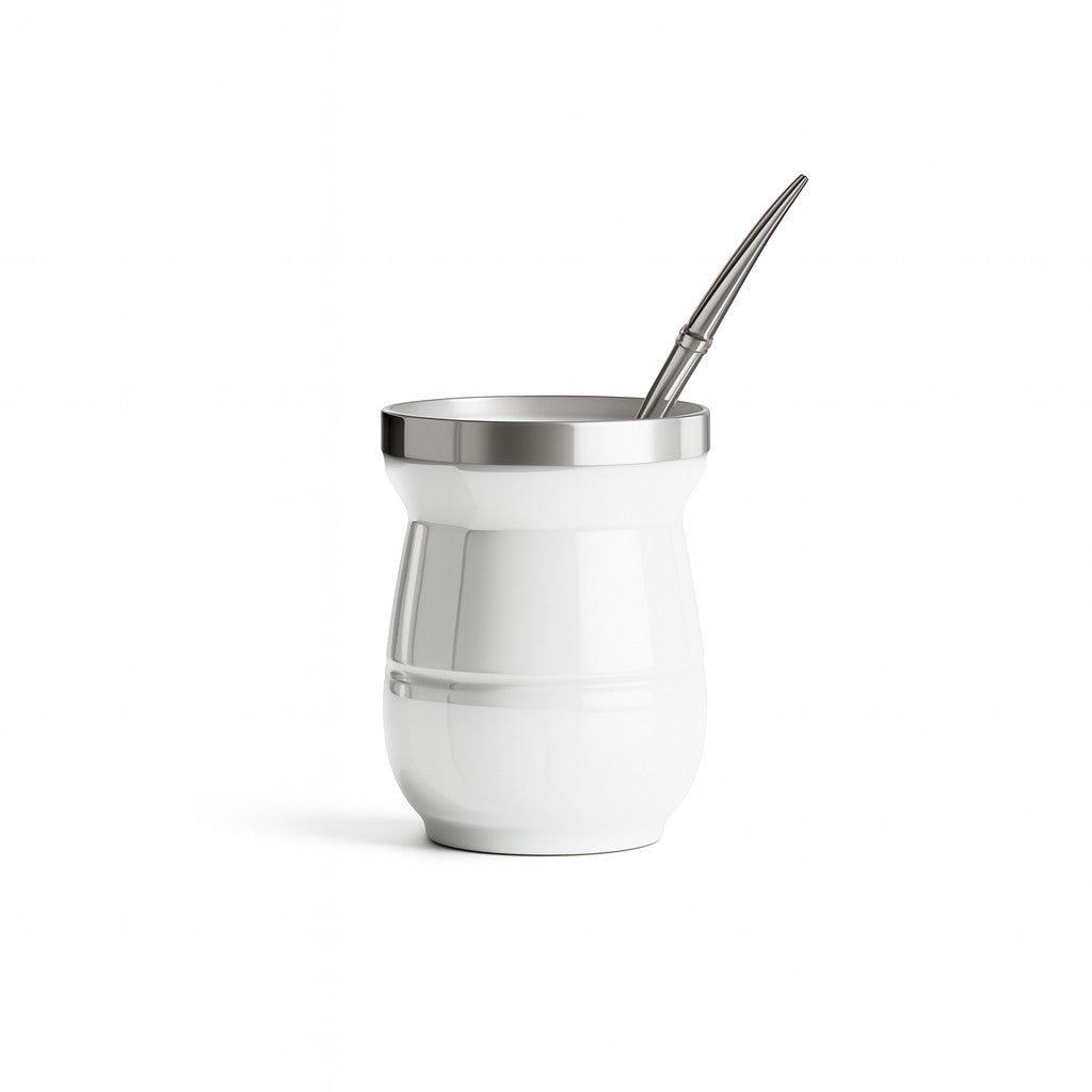 Yerba Mate cup glossy colored stainless steel double wall & straw