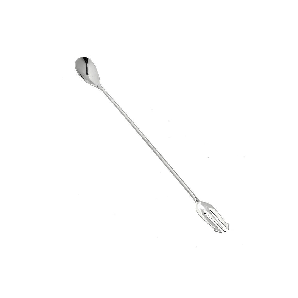 2 in 1 stainless steel 32cm cocktail mixing spoon & fork
