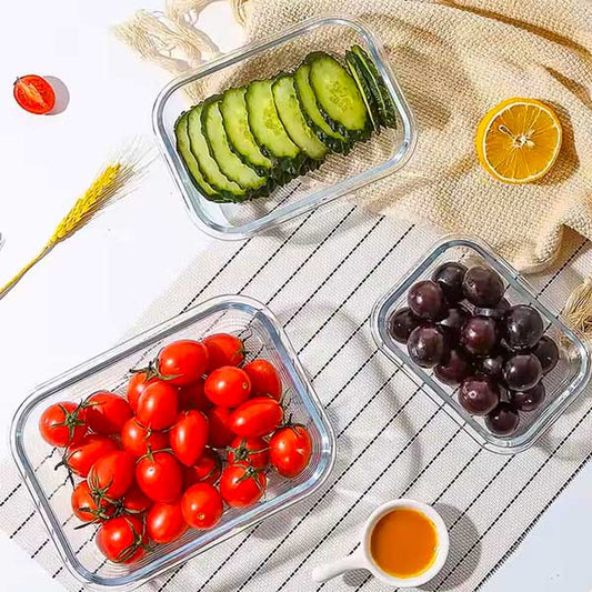 Glass rectangular vacuum food storage box 3pcs set