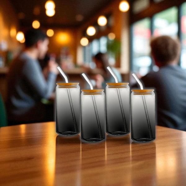 set of 4pcs Matcha/soda 480ml borosilicate glass cup & straw with bamboo lid