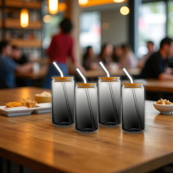 set of 4pcs Matcha/soda 480ml borosilicate glass cup & straw with bamboo lid