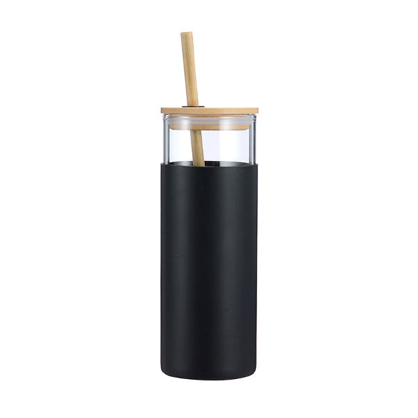 500ml Matcha/soda glass cup with silicone sleeve bamboo lid & straw