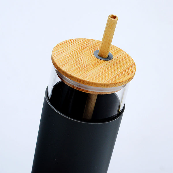 500ml Matcha/soda glass cup with silicone sleeve bamboo lid & straw