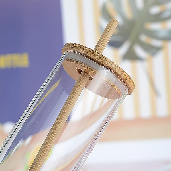 500ml Matcha/soda glass cup with silicone sleeve bamboo lid & straw