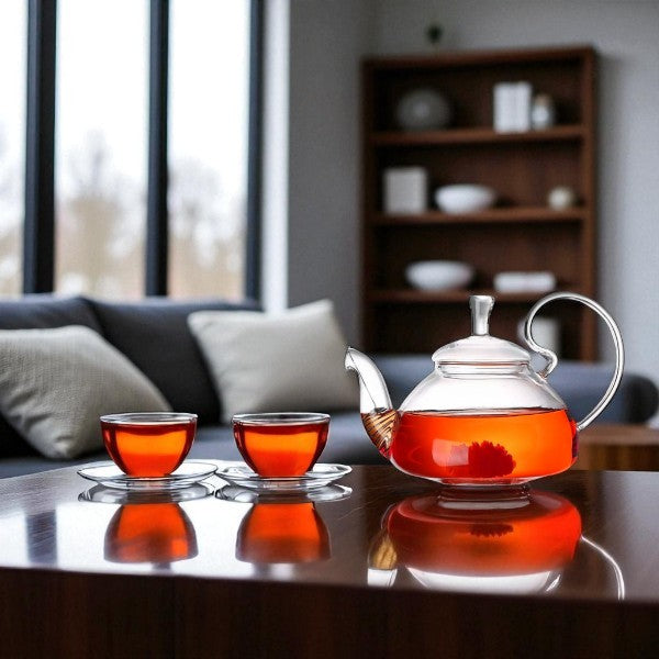 Heat resistant borosilicate glass tea pot with spiral strainer 800ml