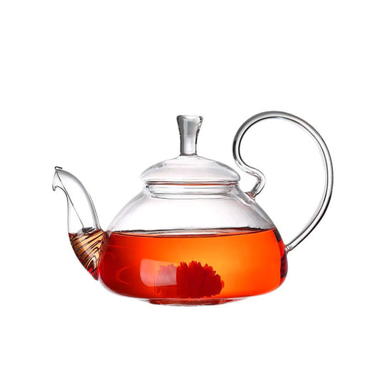 Heat resistant borosilicate glass tea pot with spiral strainer 800ml