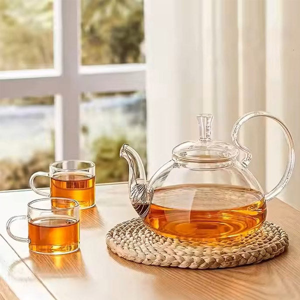 Heat resistant borosilicate glass tea pot with spiral strainer 800ml