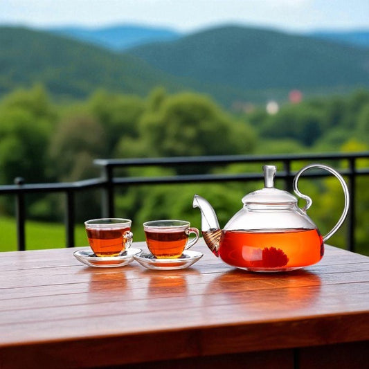 Heat resistant borosilicate glass tea pot with spiral strainer 800ml