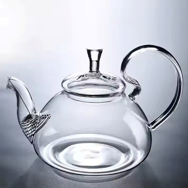 Heat resistant borosilicate glass tea pot with spiral strainer 800ml