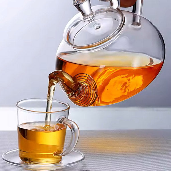 Heat resistant borosilicate glass tea pot with spiral strainer 800ml