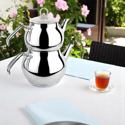 High Quality stainless steel 304 double stacked turkish teapot set