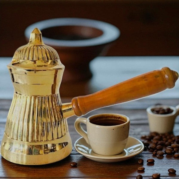 Brass art coffee warmer pot with lid