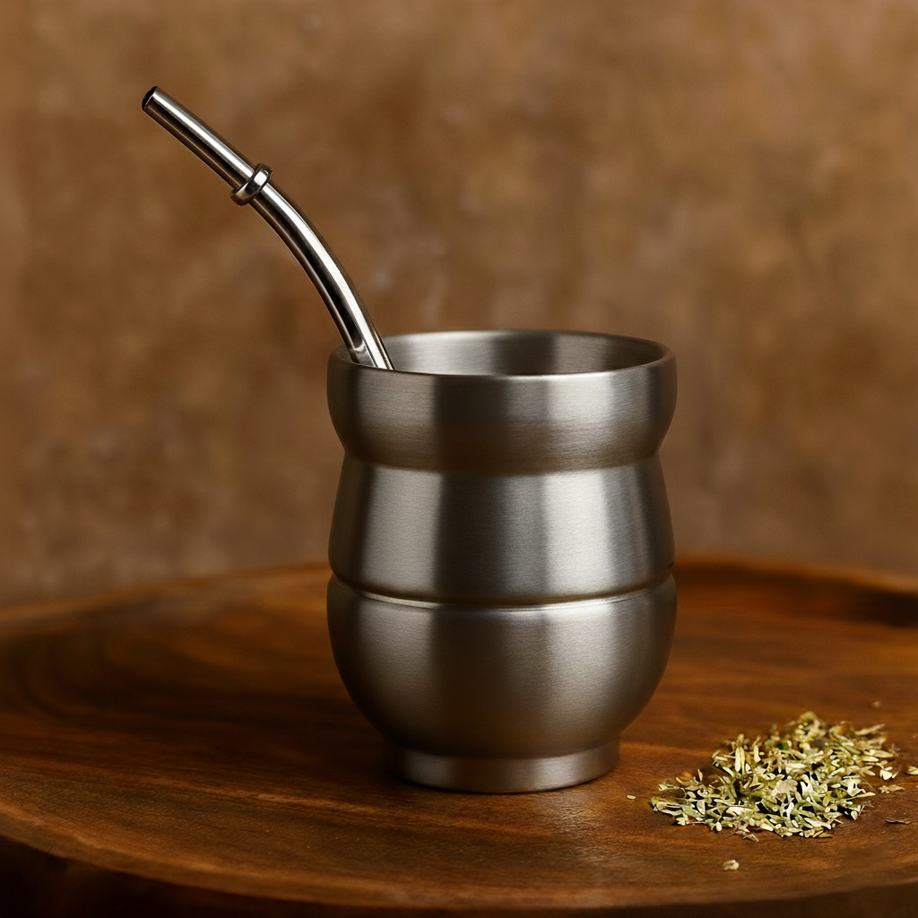 Yerba Mate cup stainless steel double wall & straw