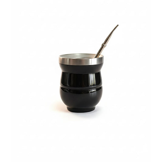 Yerba Mate cup glossy colored stainless steel double wall & straw