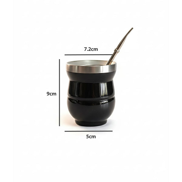 Yerba Mate cup glossy colored stainless steel double wall & straw