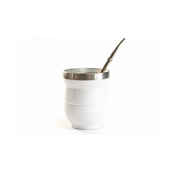 Yerba Mate cup glossy colored stainless steel double wall & straw
