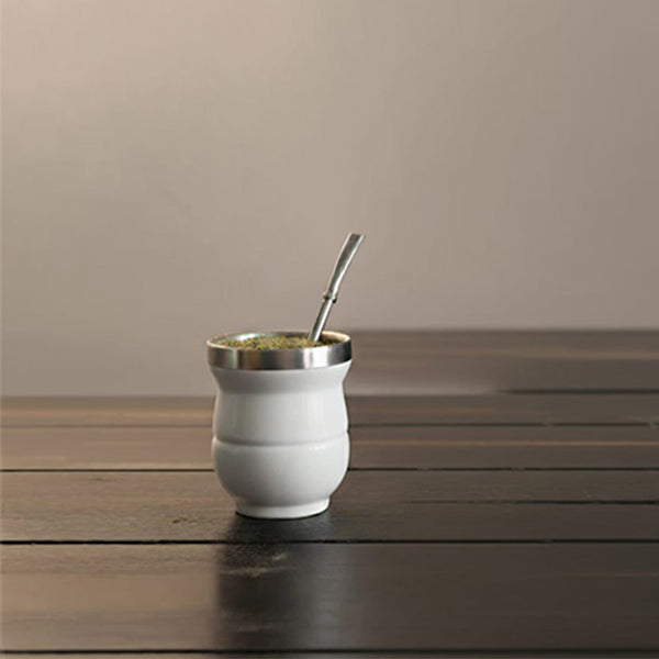 Yerba Mate cup glossy colored stainless steel double wall & straw