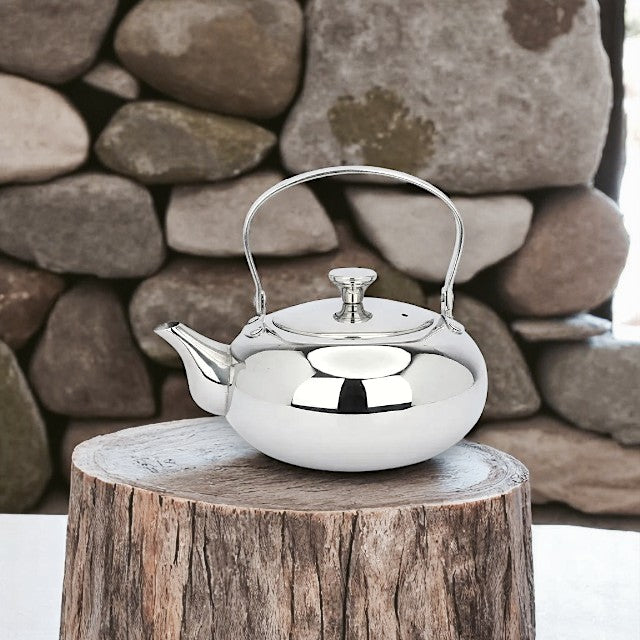 High quality stainless steel flat round teapot