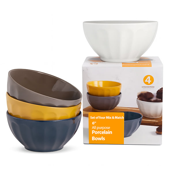 4 pcs set colored ceramic bowls 6''
