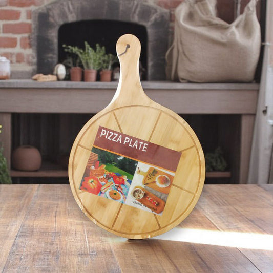 Pizza serving wooden cutting board with handle