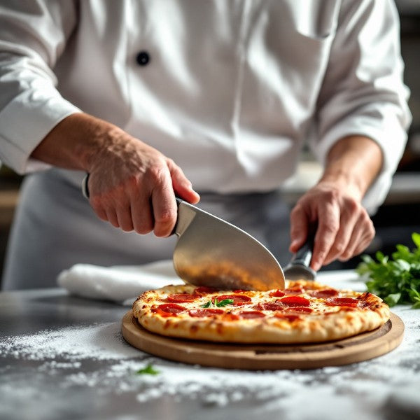 Pizza serving wooden cutting board with handle 29cm