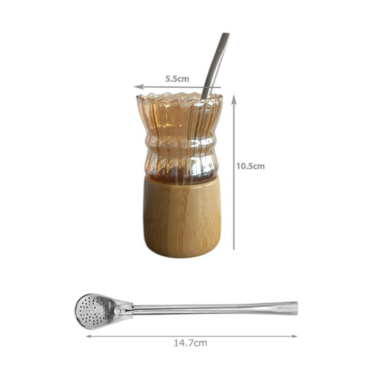 Yerba mate cup golden glass with bamboo base +straw