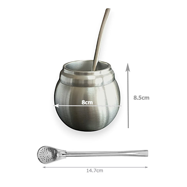 Yerba mate cup stainless steel belly double wall & straw