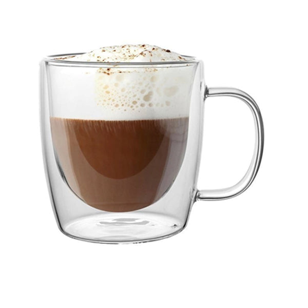 250 ml double wall glass cup with handle