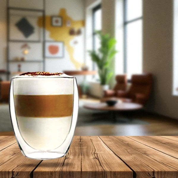 350 ml double wall glass cup without handle