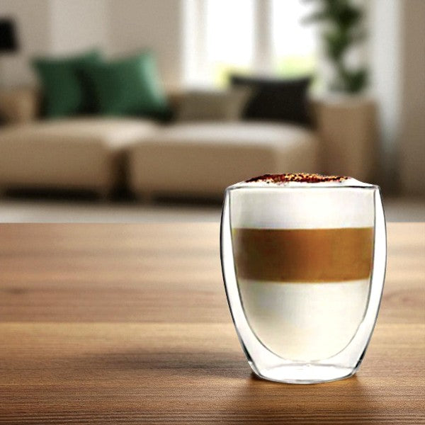 350 ml double wall glass cup without handle