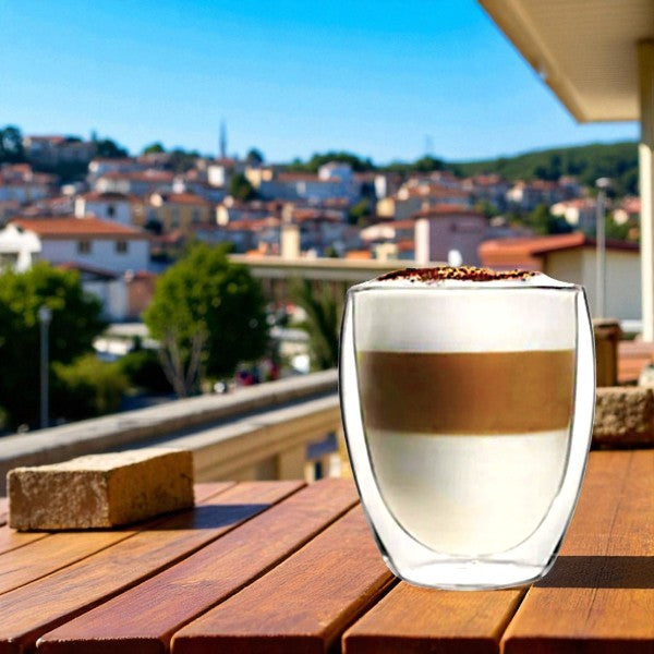 350 ml double wall glass cup without handle