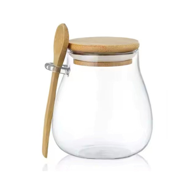 glass jar with bamboo lid & spoon