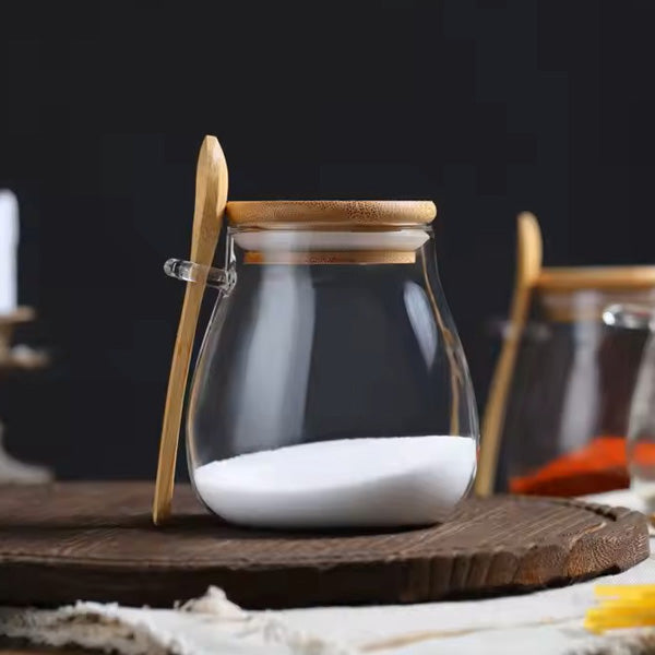 glass jar with bamboo lid & spoon