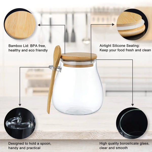 glass jar with bamboo lid & spoon