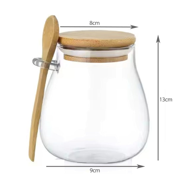 glass jar with bamboo lid & spoon